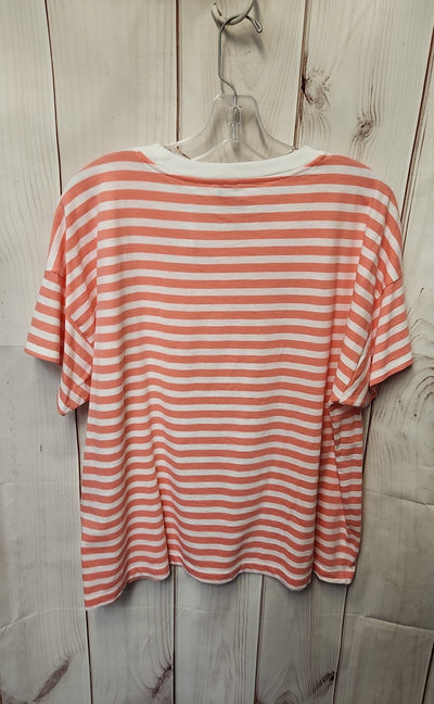 NWT J Crew Women's Size XL White & Pink Short Sleeve Top