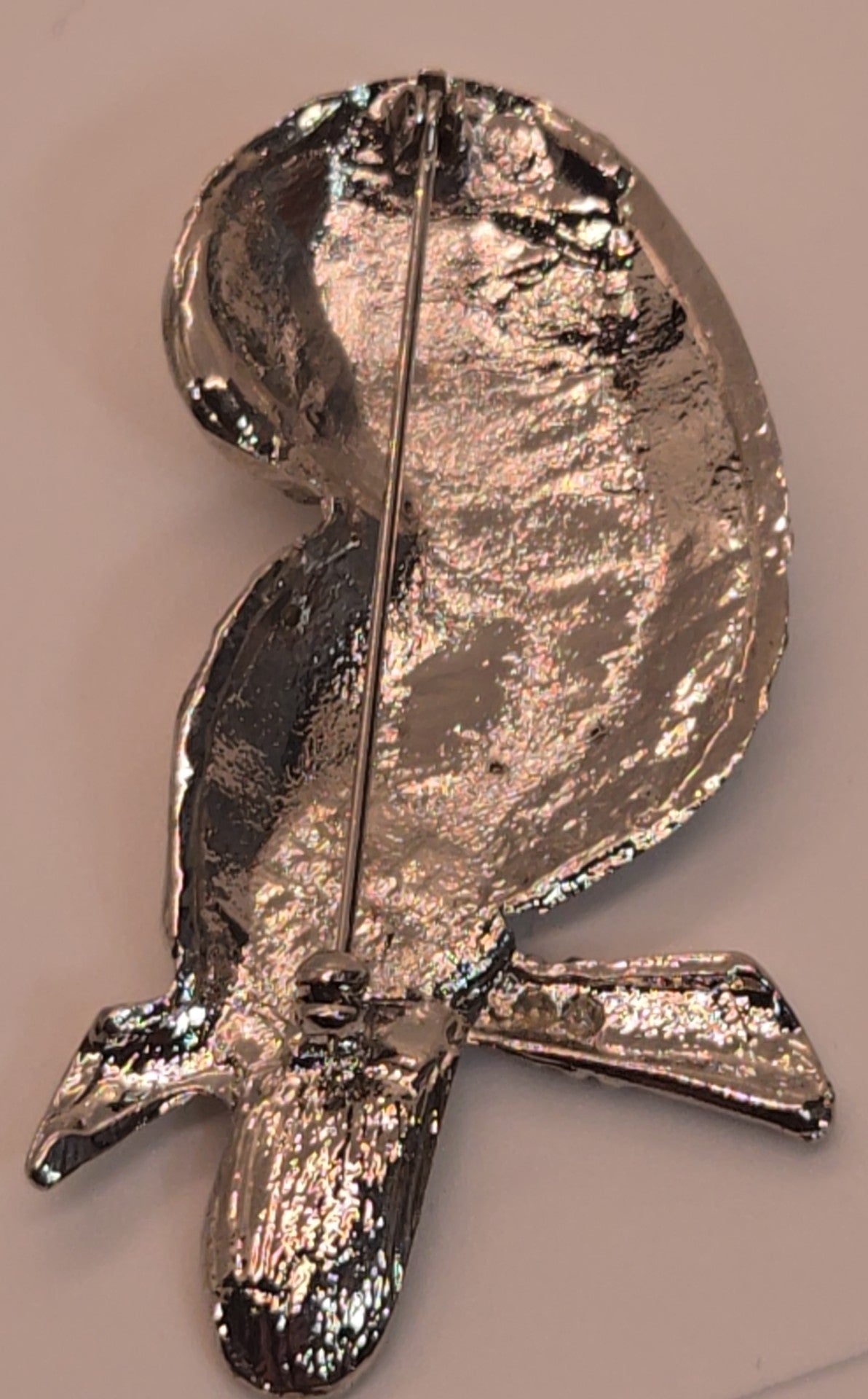 Silver Rhinestone Owl Brooch Pin