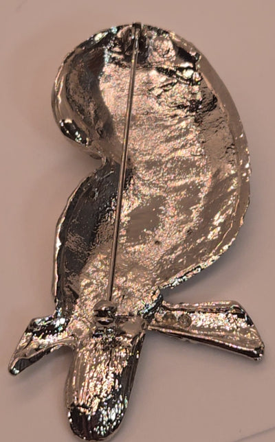 Silver Rhinestone Owl Brooch Pin