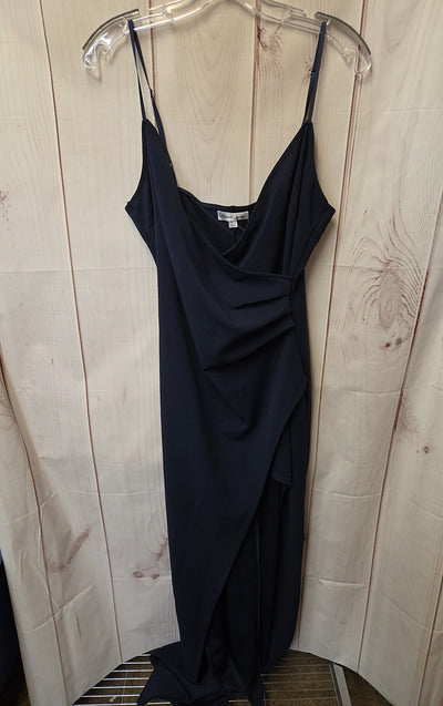 emerald sundae navy blue dress Emerald Sundae Juniors' Navy Crossover Ruched Sleeveless Side-Slit Gown SZ M