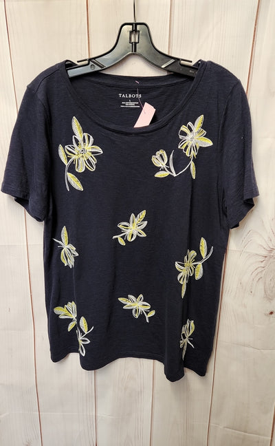 Talbots Women's Size L Navy Floral Short Sleeve Top