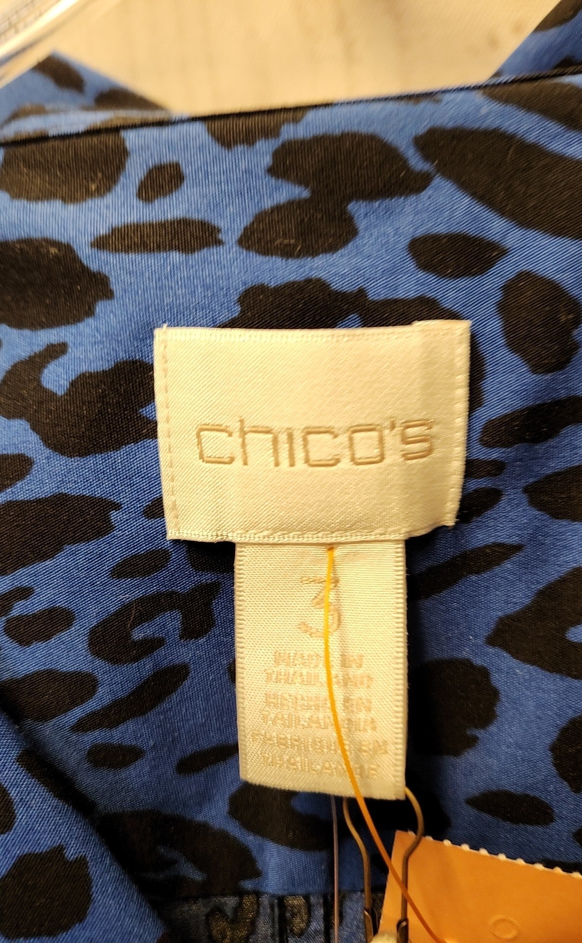 NWT Chico's Women's Size 3 = US XL Blue Animal Print Long Sleeve Top
