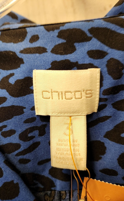 NWT Chico's Women's Size 3 = US XL Blue Animal Print Long Sleeve Top