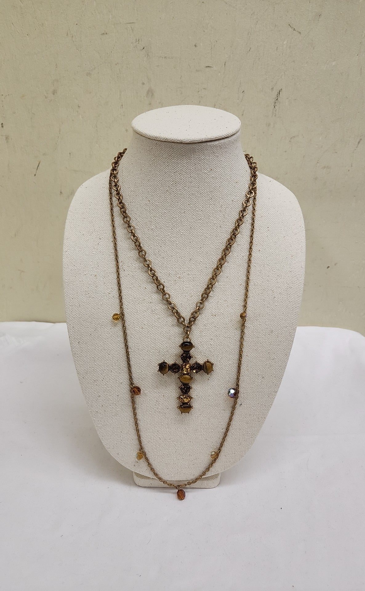 Gold & Yellow Bead Cross Necklace