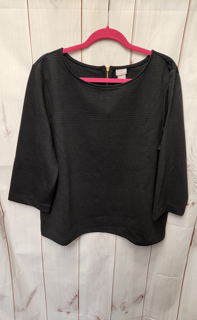 Chico's Women's Size 3 = US XL Black 3/4 Sleeve Top