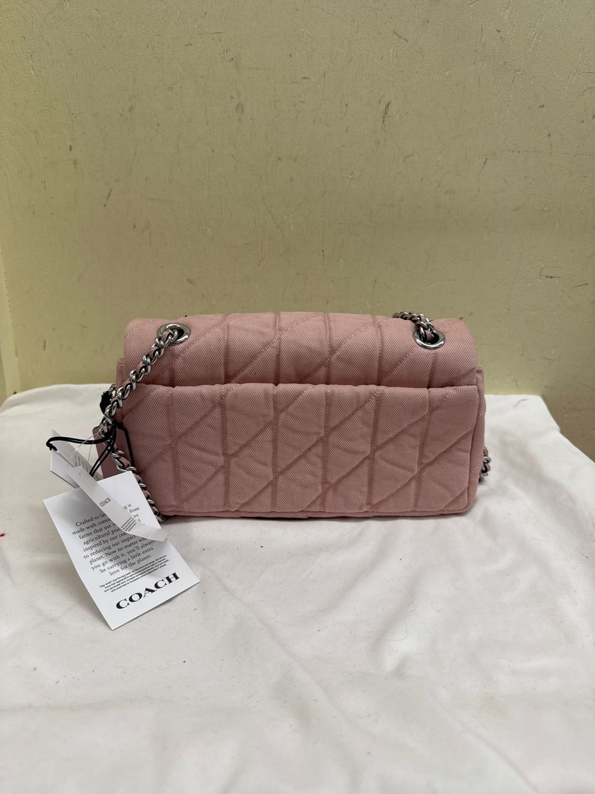 NWT Coach Quilted Pink Denim Tabbey Purse Bag