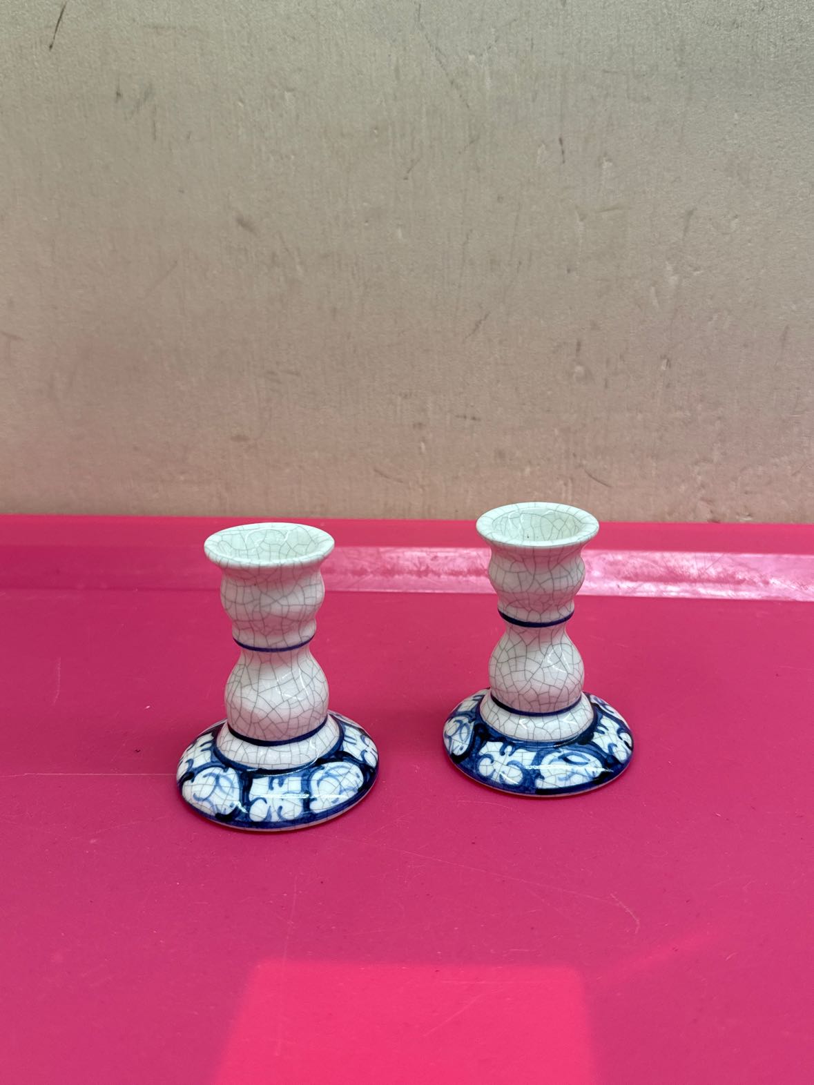 2PCS Blue & White Taper Candleholder(s)