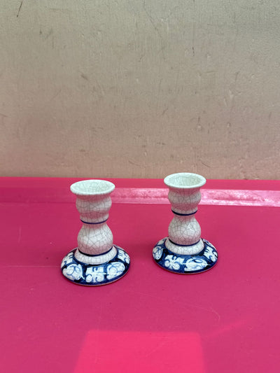 2PCS Blue & White Taper Candleholder(s)