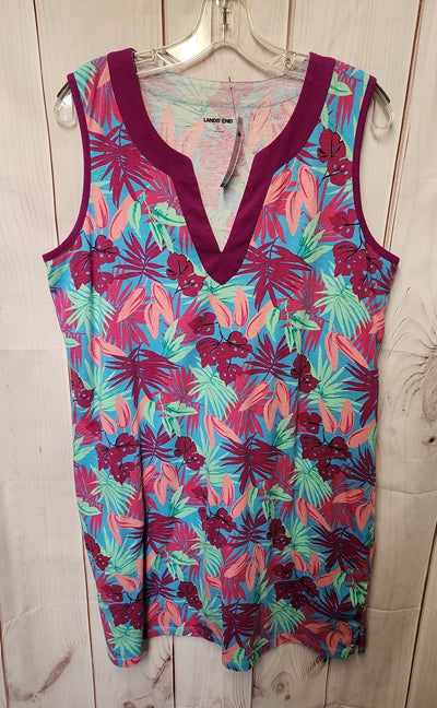 Lands End Women's Size L Purple & Blue Floral Dress