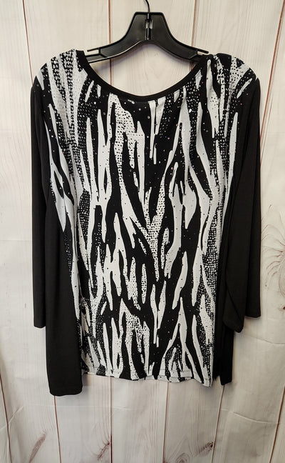 Alfred Dunner Women's Size 2X Black 3/4 Sleeve Top