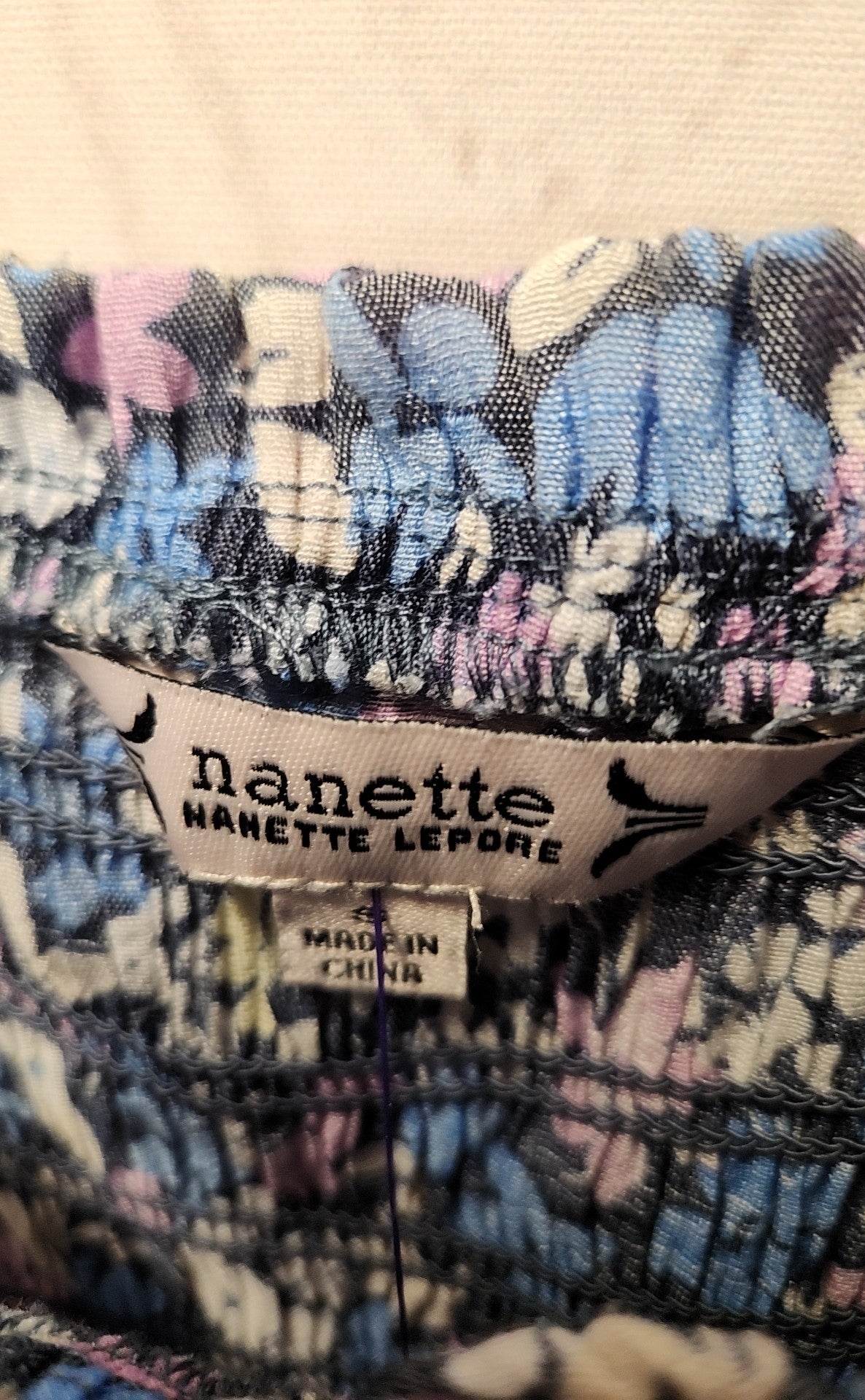 Nanette Lepore Women's Size S Blue Floral 3/4 Sleeve Top