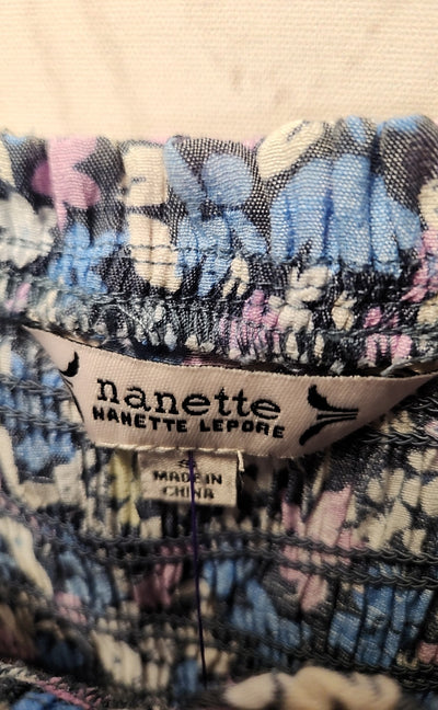 Nanette Lepore Women's Size S Blue Floral 3/4 Sleeve Top