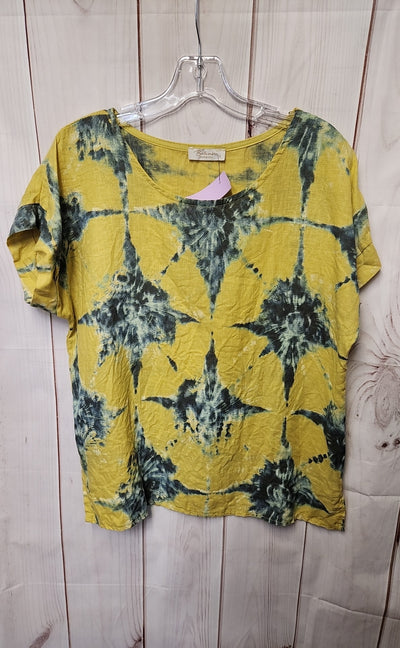 Bellambra Women's Size S Yellow Linen Tie Dye Short Sleeve Top