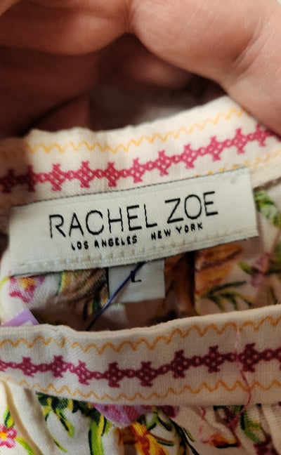 Rachel Zoe Women's Size L Beige & Pink Floral 3/4 Sleeve Top