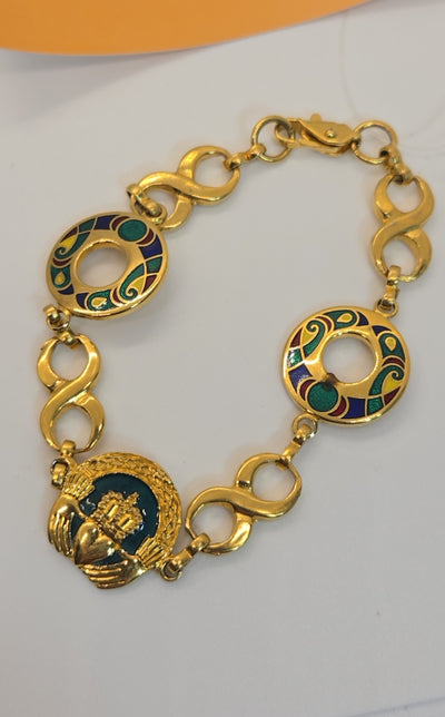 Claddagh Irish Green & Gold 7-1/2" Bracelet