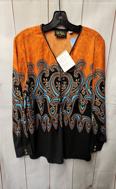 NWT Bob Mackie Wearable Art Women's Size L Black & Orange Long Sleeve Top