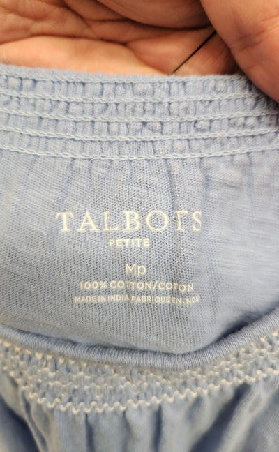 Talbots Women's Size M Petite Blue Short Sleeve Top