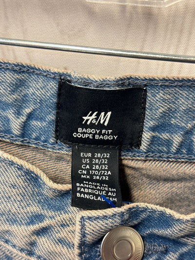 H&M Men's Size 28x32 Baggy Fit Coupe Baggy Cargo Pocket Distressed Blue Jeans