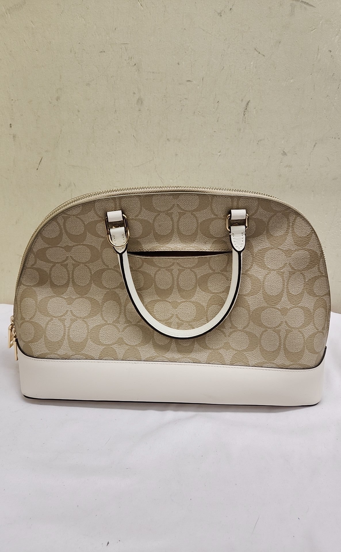 Coach F275584 Sig. Logo Domed Satchel Tan Leather Purse Bag