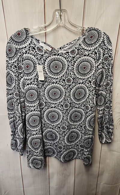NWT Talbots Women's Size S White & Black 3/4 Sleeve Top