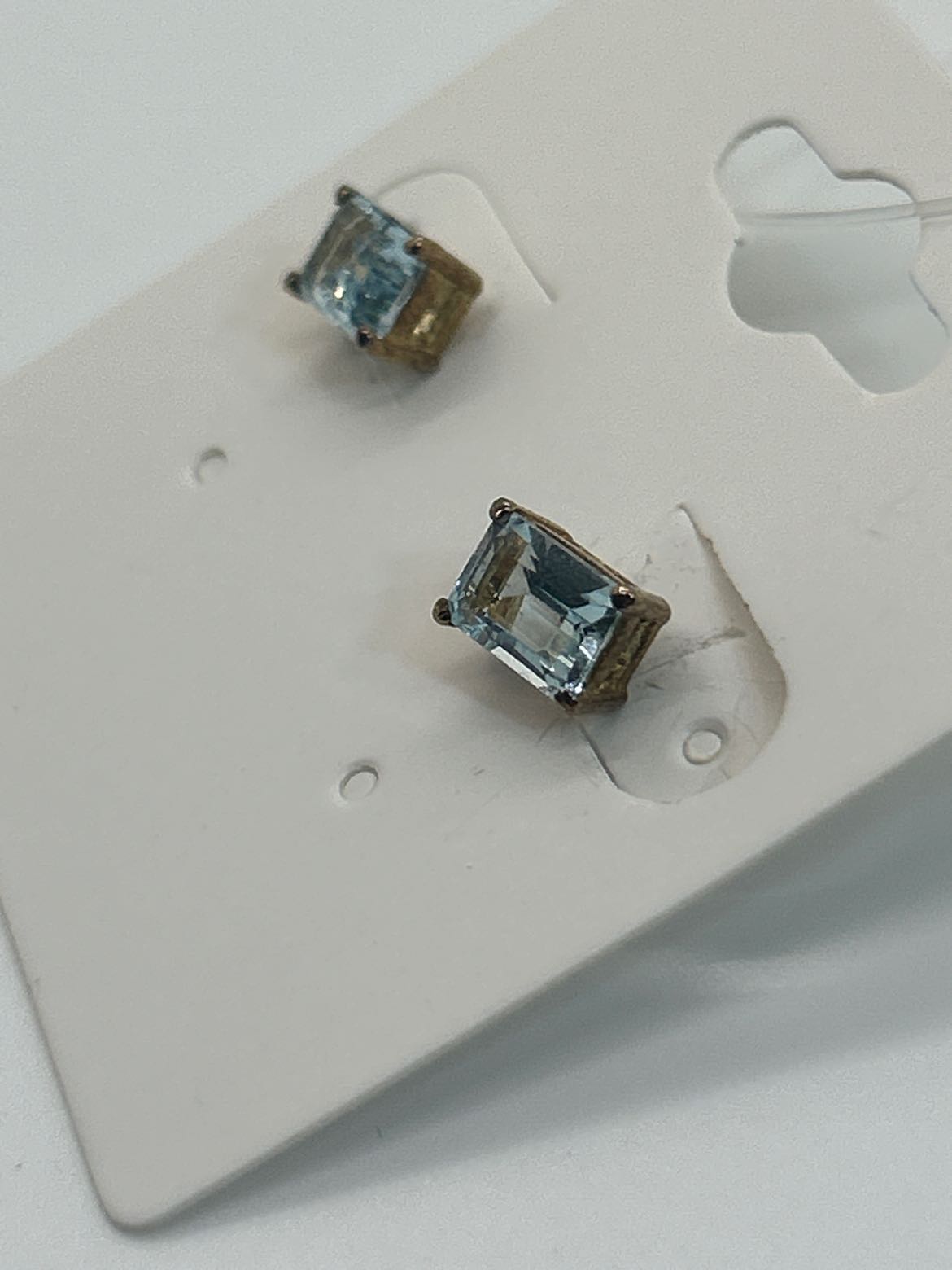 .925 Sterling Silver Earrings Gold overlay Stud Rectangle Sky Blue Topaz