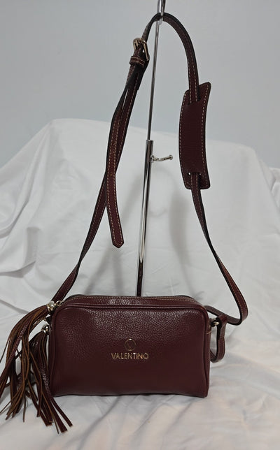 Valentino Maroon Dollaro Mila Miele Leather Tassel Shoulder Purse Bag