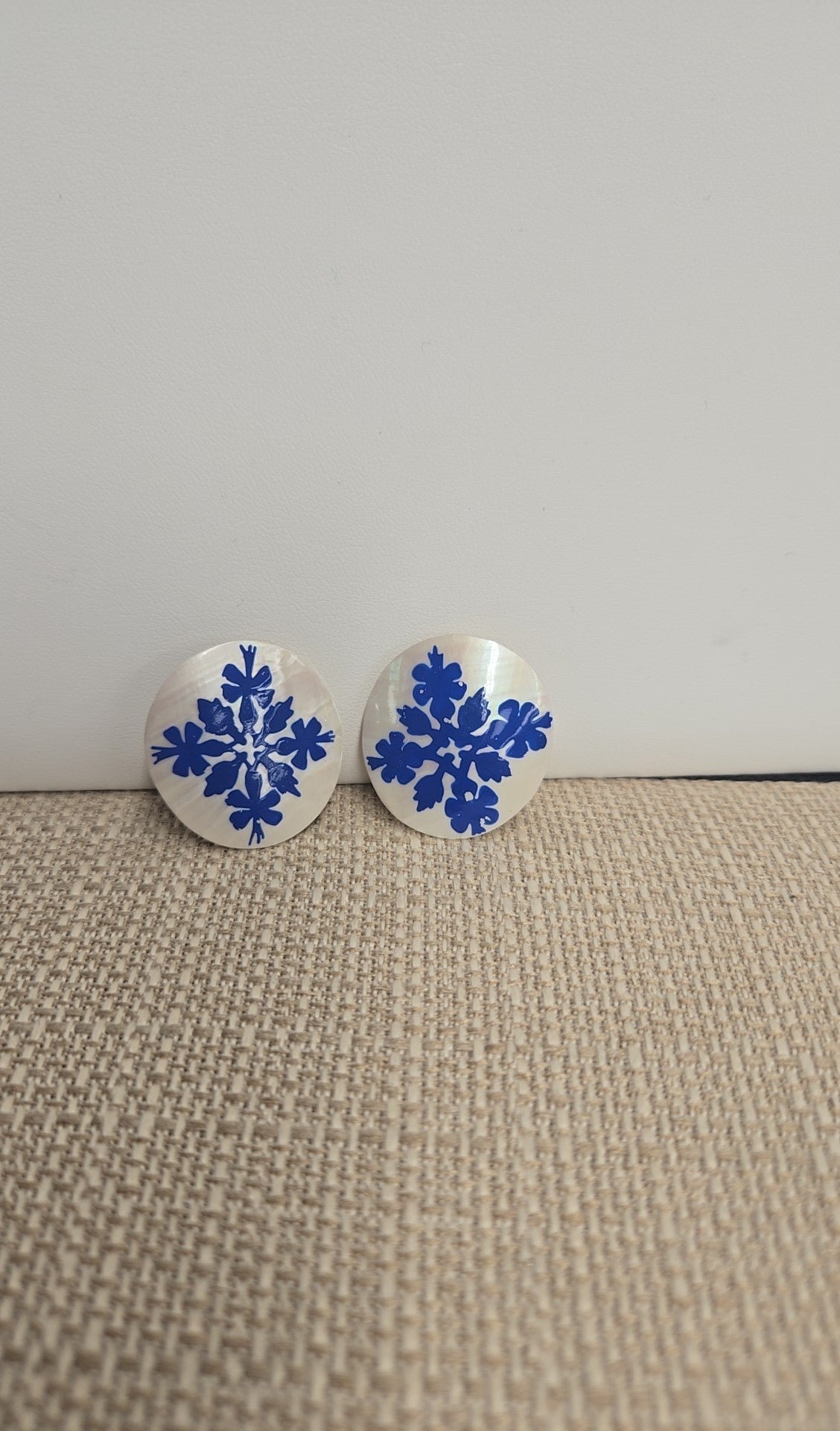 White & Blue Shell Clip-on Earrings