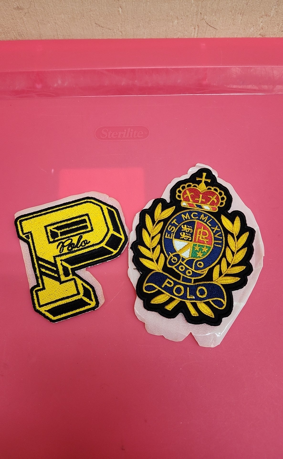 2PCS Polo by Ralph Lauren Letterman P & Crest Stick-On Embroidered Patches