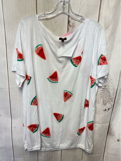 Talbots Women's Size 2X White Short Sleeve Top Watermelons