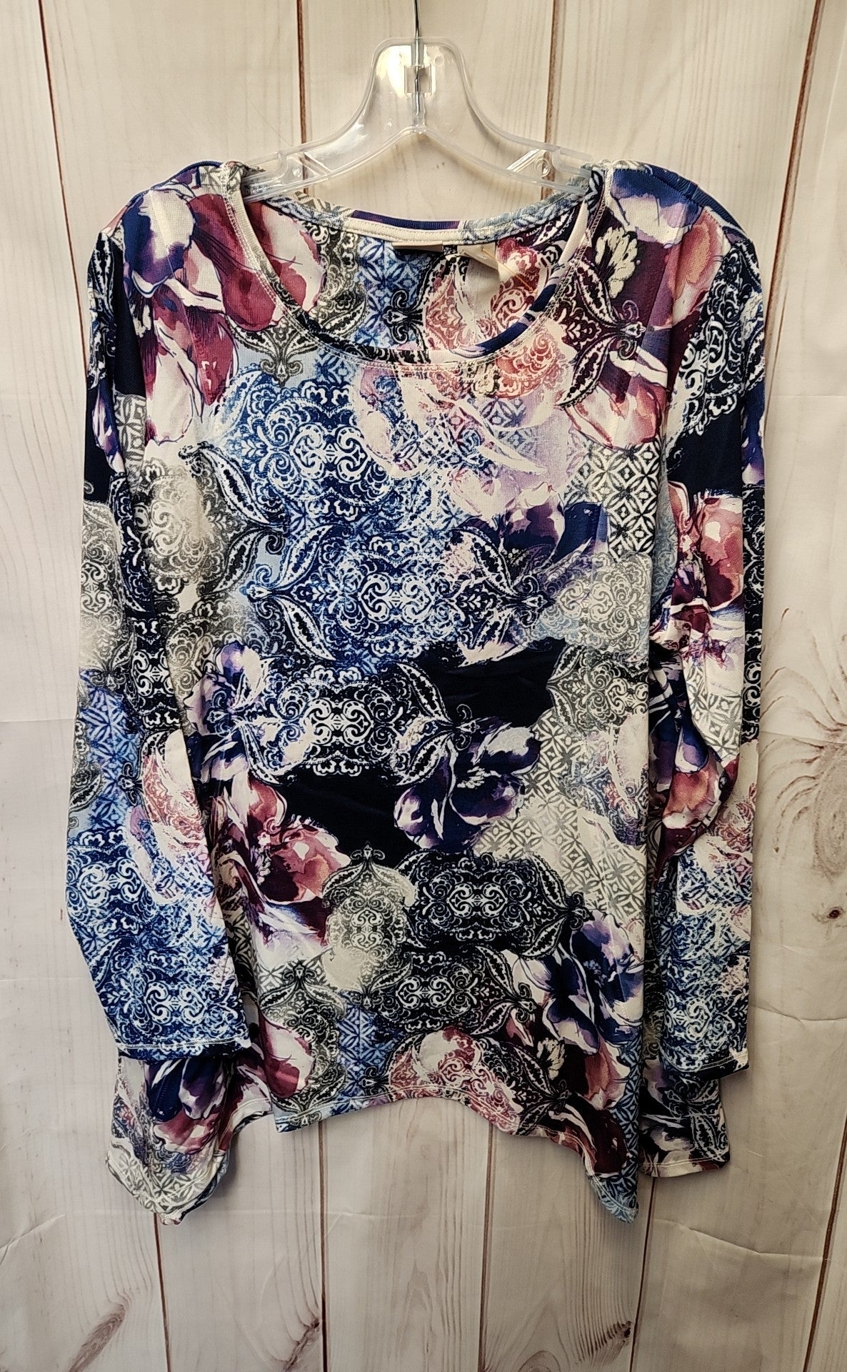 Chico's Women's Size 3 = US XL Purple Floral Long Sleeve Top