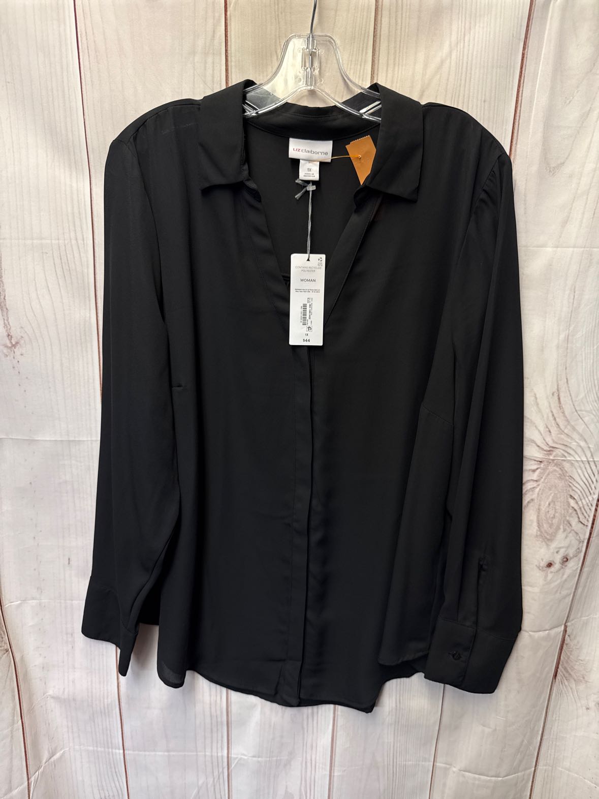NWT Liz Claiborne Women's Size 1X Black Long Sleeve Top