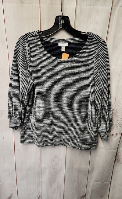 J Jill Women's Size S Petite White & Blue 3/4 Sleeve Top