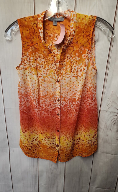 NY Collection Women's Size XS Orange Floral Sleeveless Top