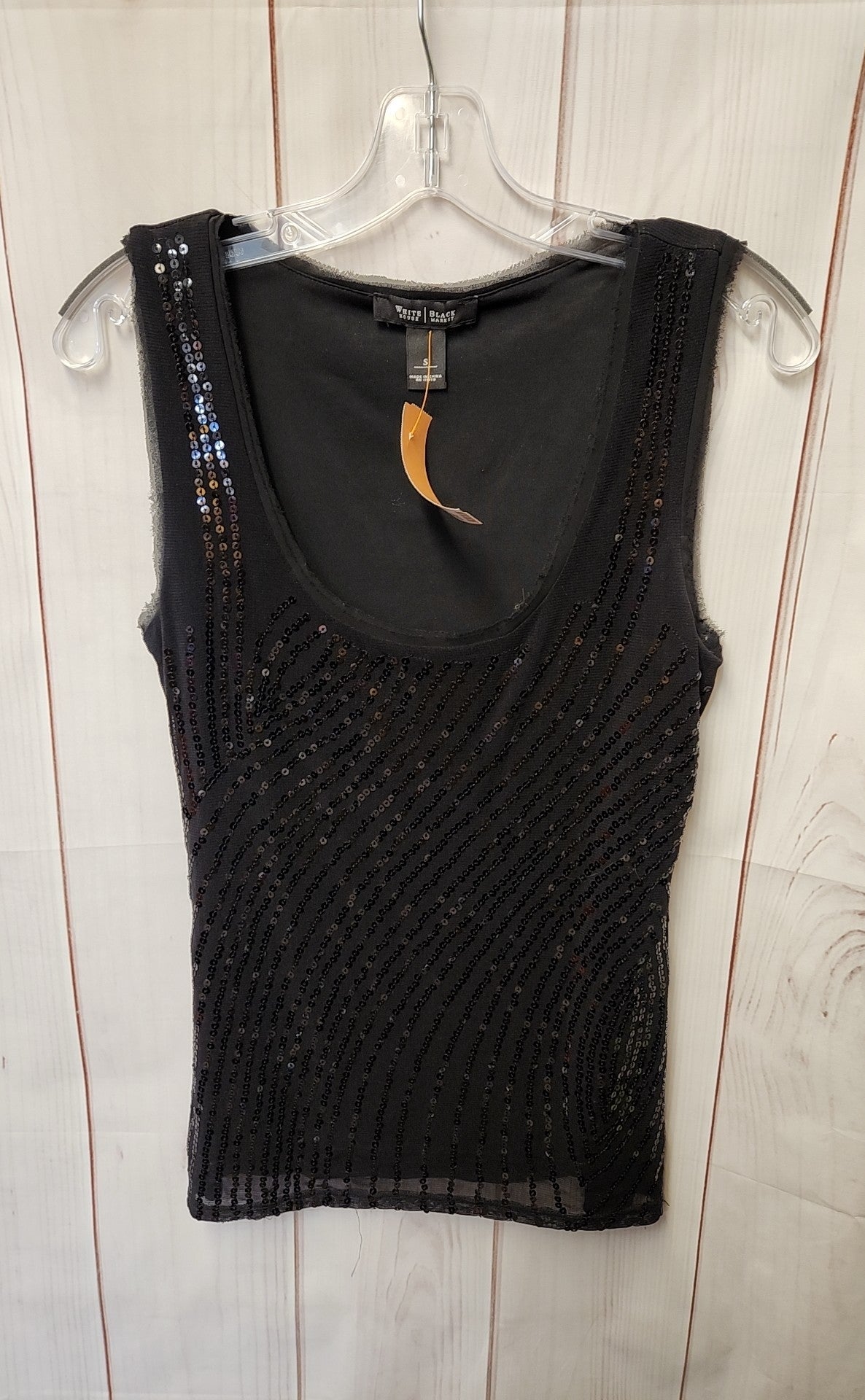 White House Black Market Women's Size S Black Sequined Sleeveless Top