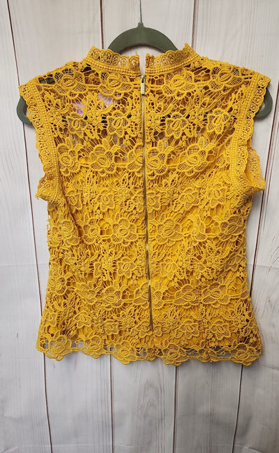 Nanette Lepore Women's Size M Yellow Lace Floral Sleeveless Top