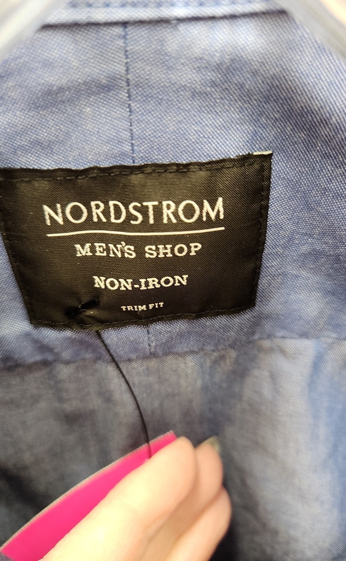 Nordstrom Men's Size S 14-1/2 32-33  Blue Shirt Men's Shop Non-Iron Trim Fit