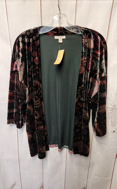 Loft Women's Size One Size Black & Red Velour Floral Cardigan