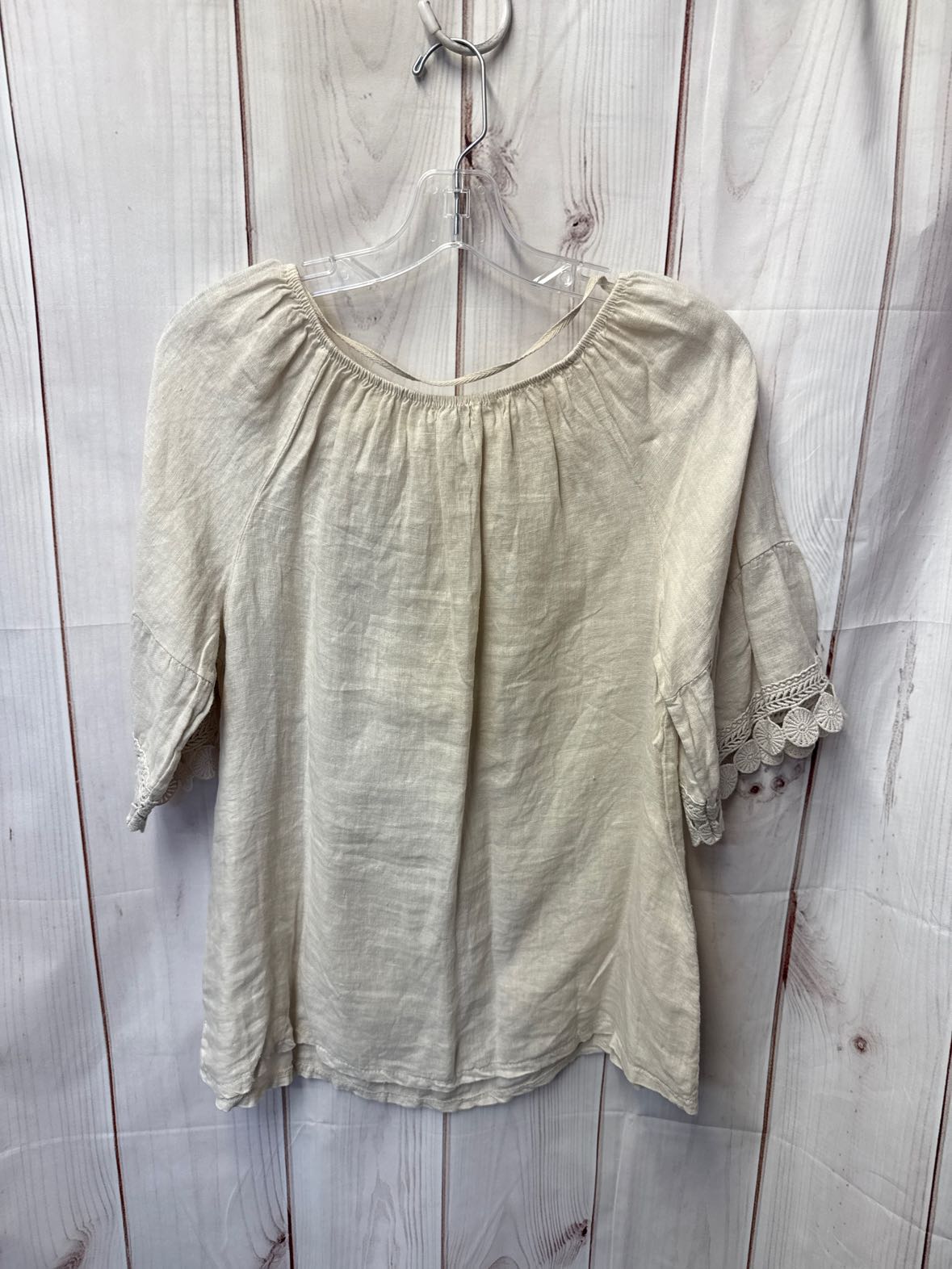 NWT Terzo Millennio Women's Size S Beige Linen Short Sleeve Top