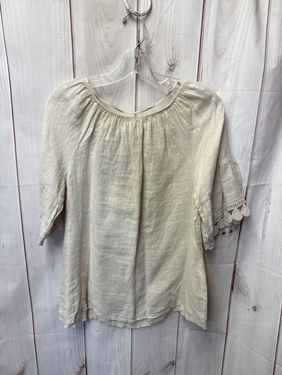 NWT Terzo Millennio Women's Size S Beige Linen Short Sleeve Top
