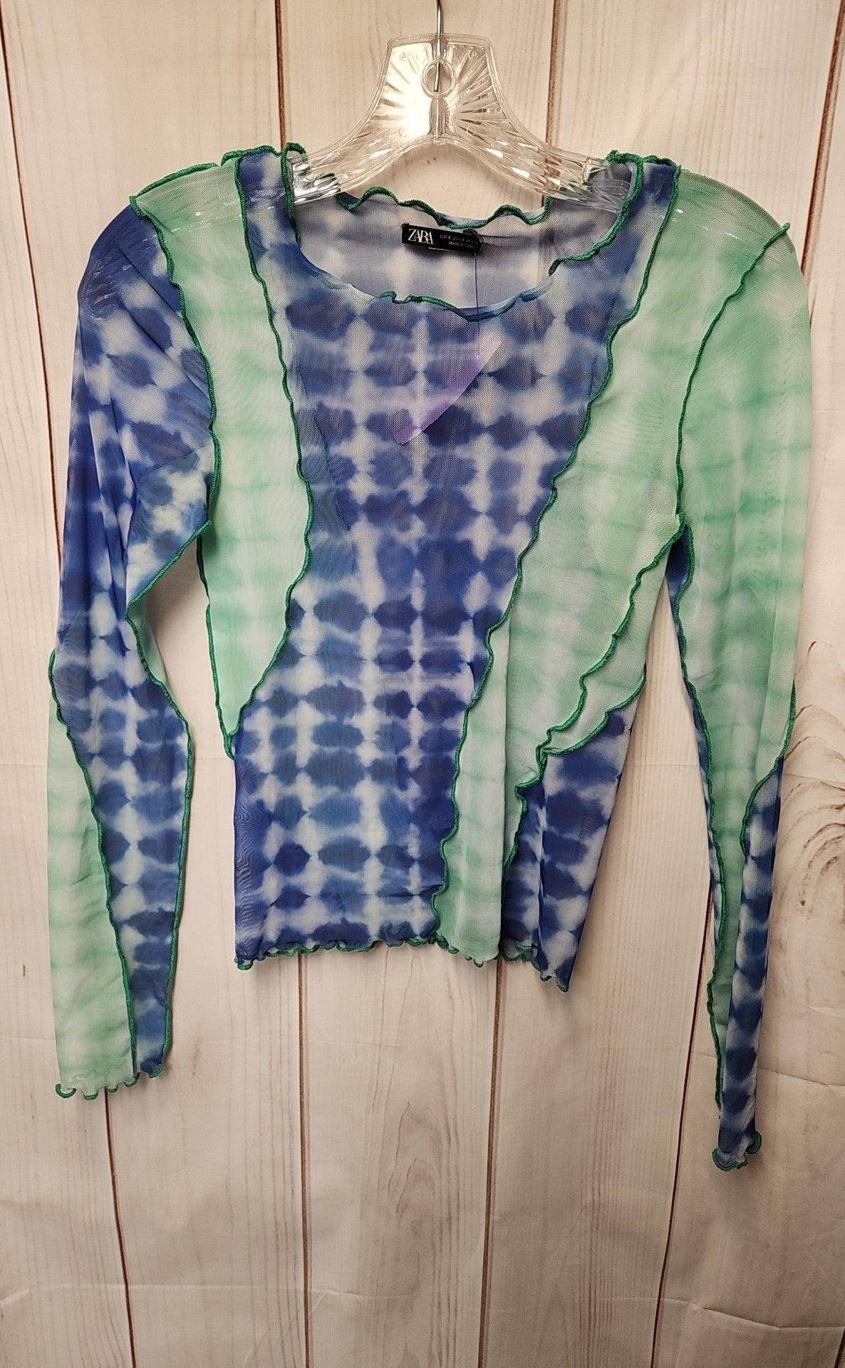 Zara Women's Size S Blue & Green Long Sleeve Top