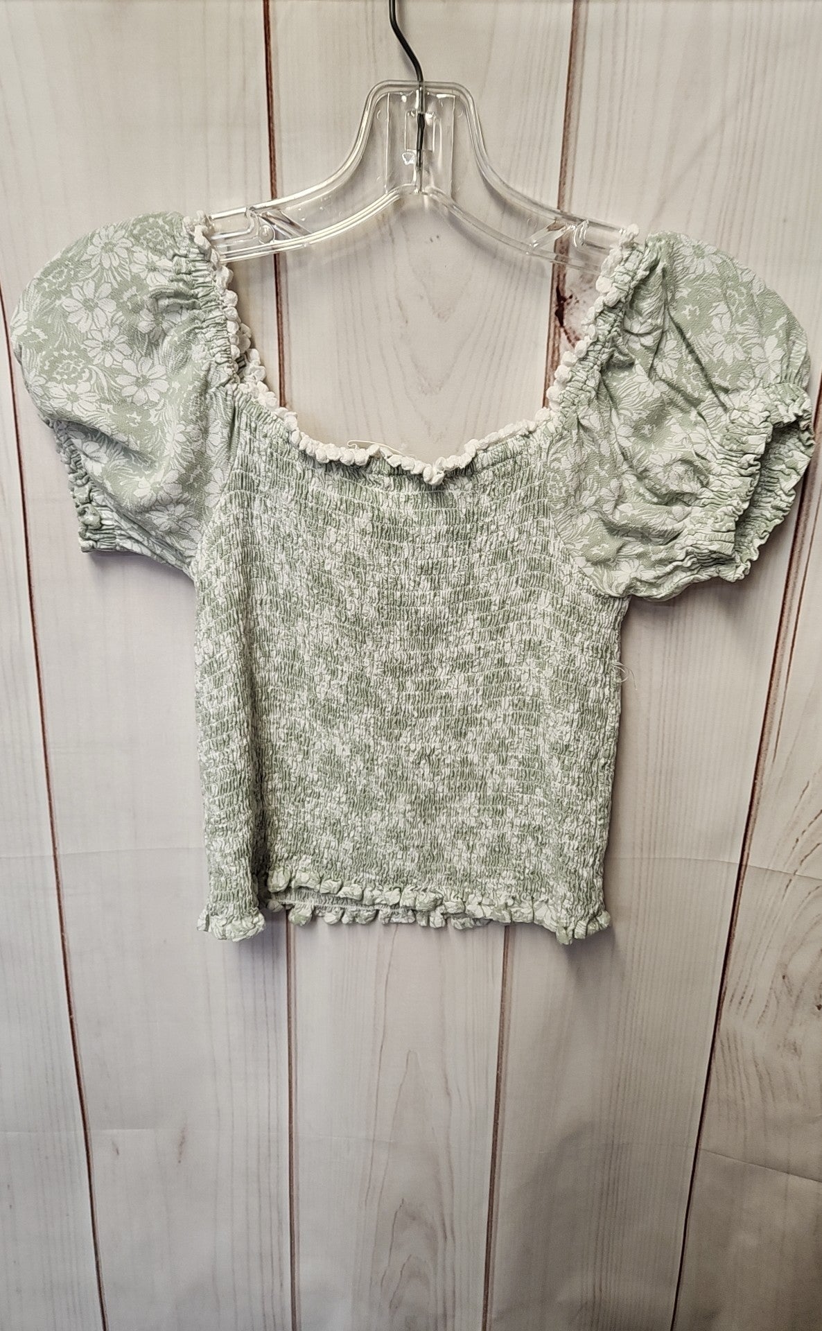 Ocean Drive Women's Size L Green Floral Short Sleeve Top