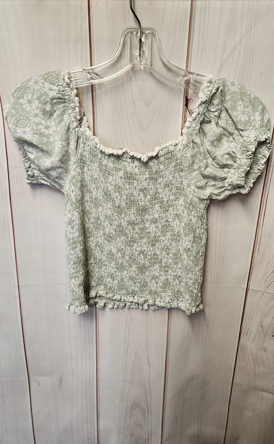 Ocean Drive Women's Size L Green Floral Short Sleeve Top