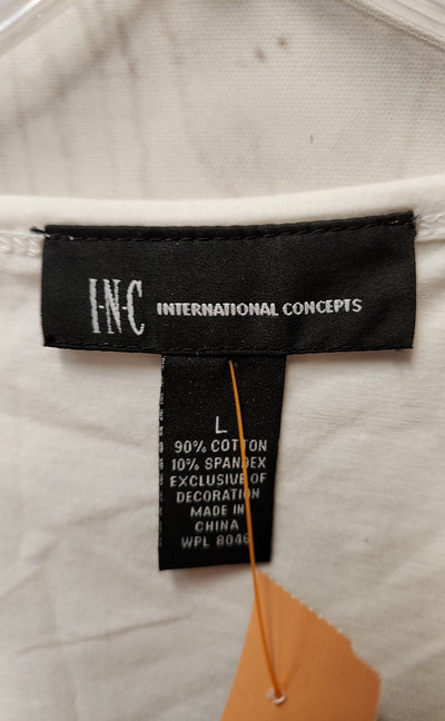 INC Women's Size L White Short Sleeve Top