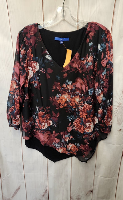 Apt 9 Women's Size M Black & Red Floral 3/4 Sleeve Top