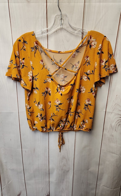 Rewind Women's Size S Yellow Floral Short Sleeve Top