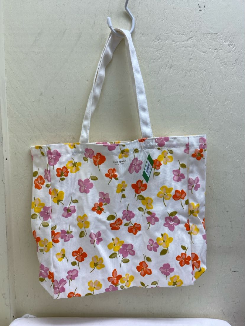 NWT Kate Spade Spring Pansies White Floral Tote Bag