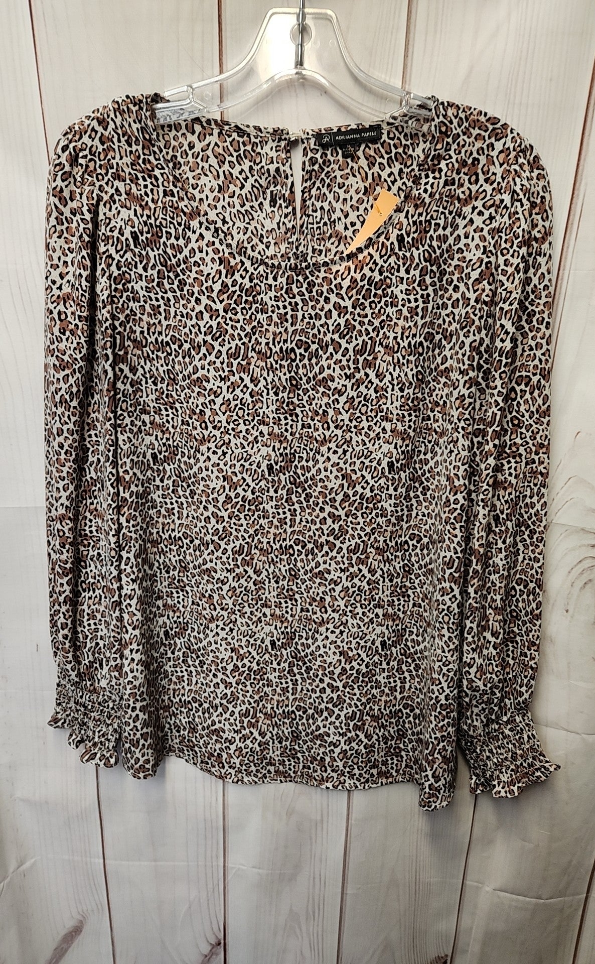 Adrianna Papell Women's Size M Brown Animal Print Long Sleeve Top