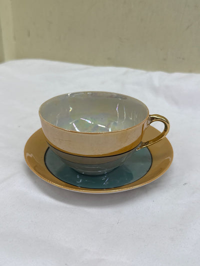 VTG 2PCS Lusterware Made in Japan Peach & Blue Teacup & Saucer