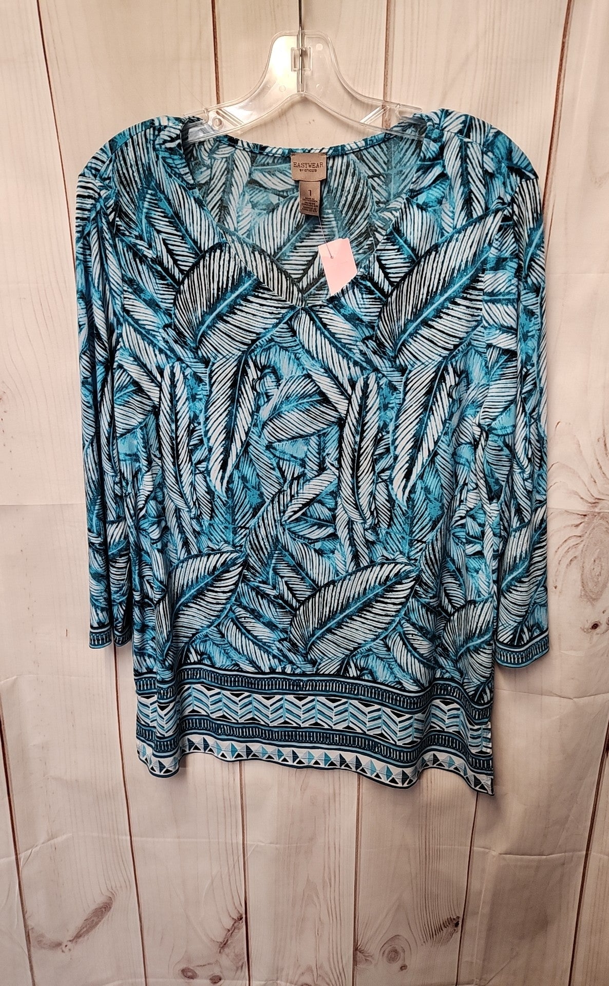 Chico's Women's Size 1 = M Blue 3/4 Sleeve Top