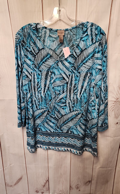 Chico's Women's Size 1 = M Blue 3/4 Sleeve Top